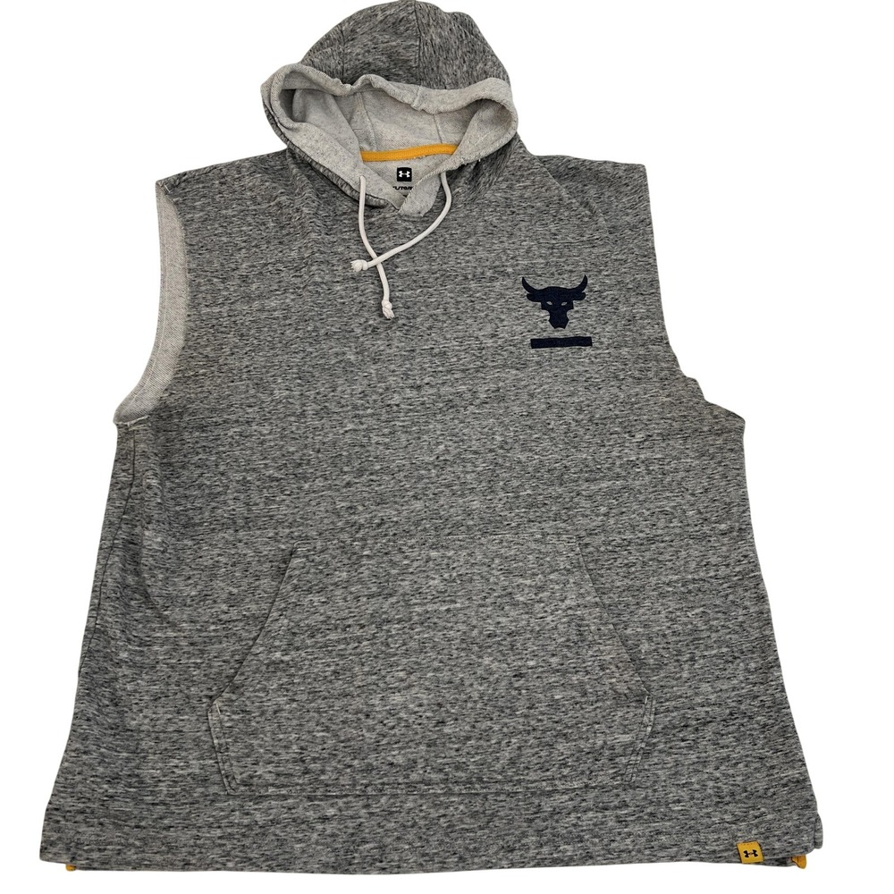 Under Armour Project Rock Hoodie Vest Mens XL Gray Sleeveless Fleece Gym Top